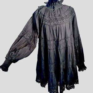Maeve by Anthropologie Black Cotton Eyelet Whimsigoth Victorian Boho Dress Small